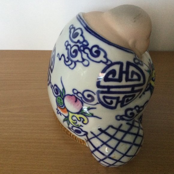 Vintage Chinese Jingdezhen Happy laughing Buddha blue figurine statue 景德镇雕塑瓷厂 - Picture 3 of 7